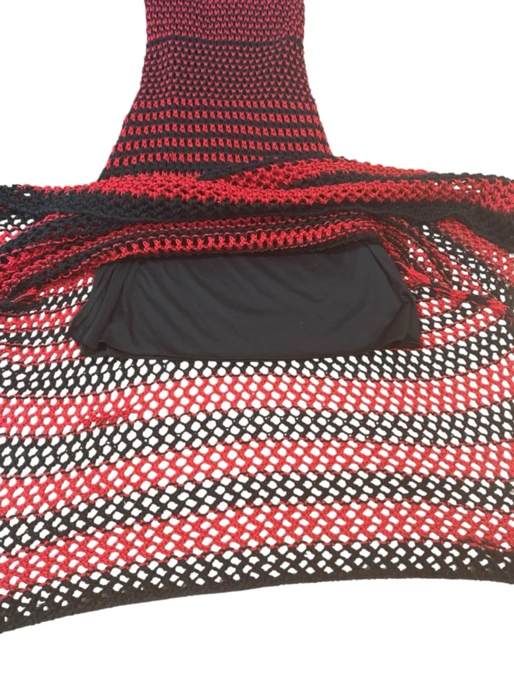 ZARA Red Black Crochet Knit Maxi Dress womens Sz medium Lined Festival vacation - Picture 9 of 10